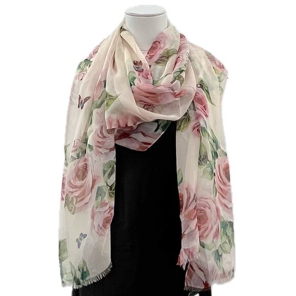 Dolce & Gabbana Floral Printed luxury lightweight silk scarf Shawl Pink Multi - Picture 2 of 11